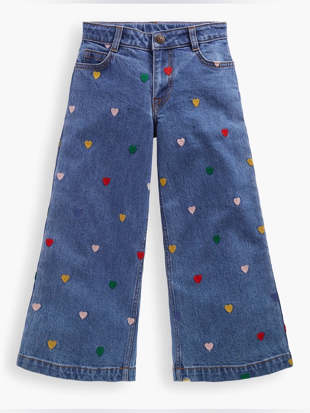Mini Boden Kids' Heart Embroidered Wide Leg Denim Jeans
